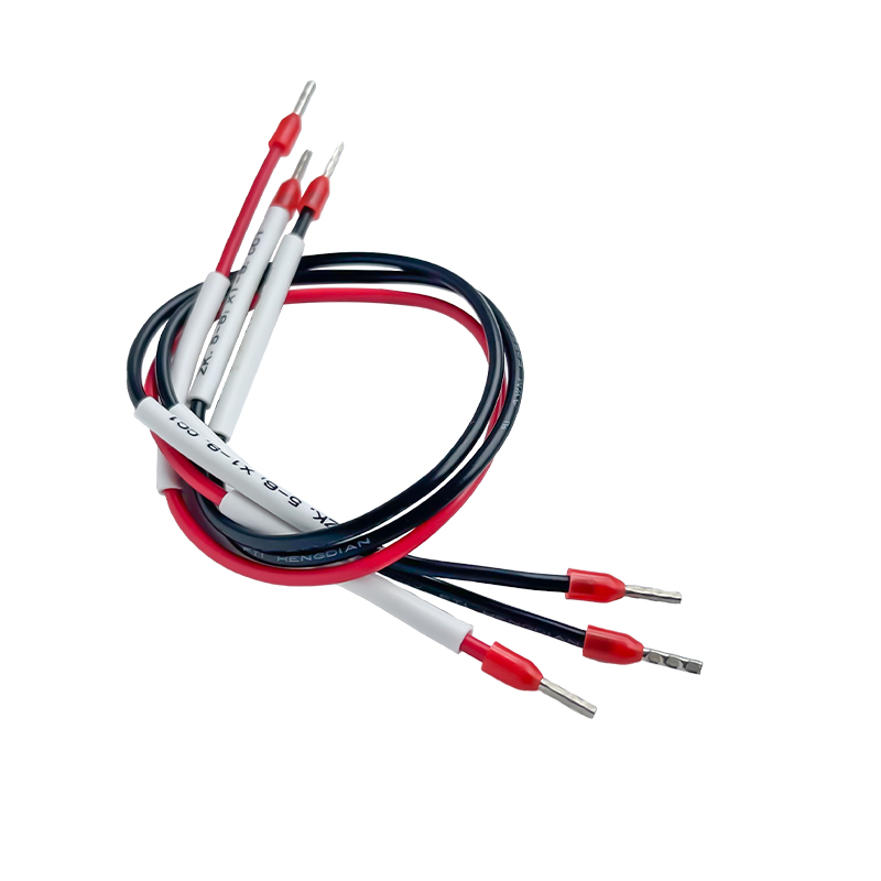 UL1015 20AWG tubular terminal wiring harness with red and black twisted wires